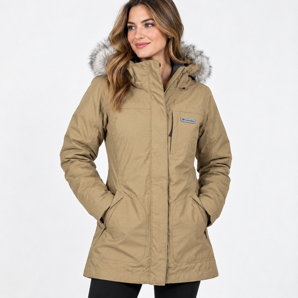 Columbia Sportswear Interchange Faux Fur Hooded Jacket Tan Womens XXS